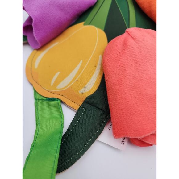 Spring Welcome Felt Door Hanger with  Black and White Check 3D Tulips 21 in long - Picture 5 of 8